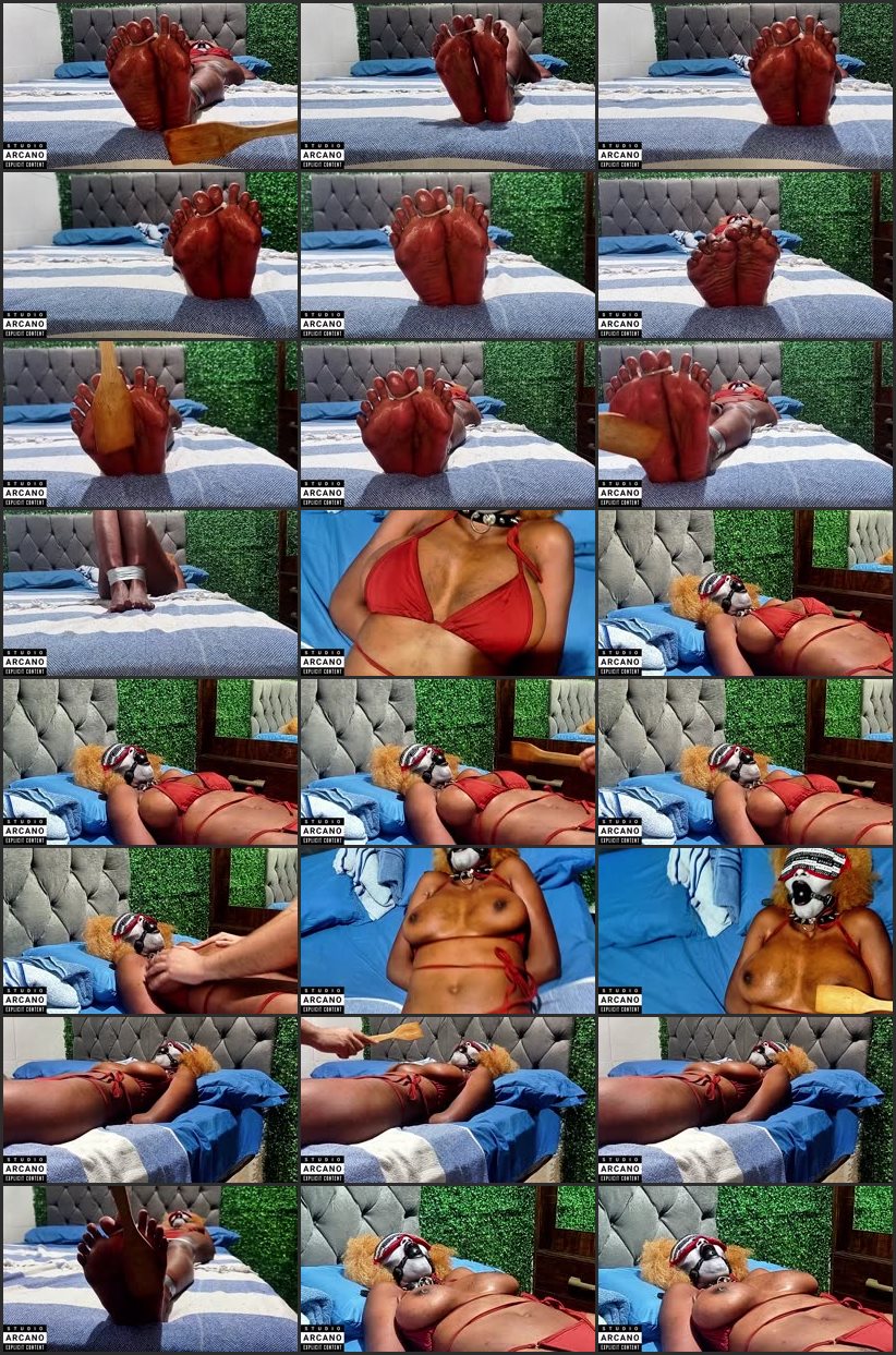 Screenlist Spanked On Feet And Breasts - Oiled Ebony Girl Taped Up - Arcano Bound - Full HD/MP4