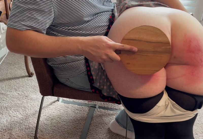 Cover Otk Spanking In Polka Dot Dress And Nylon Stockings - Cowboy Spanking - Full HD/MP4