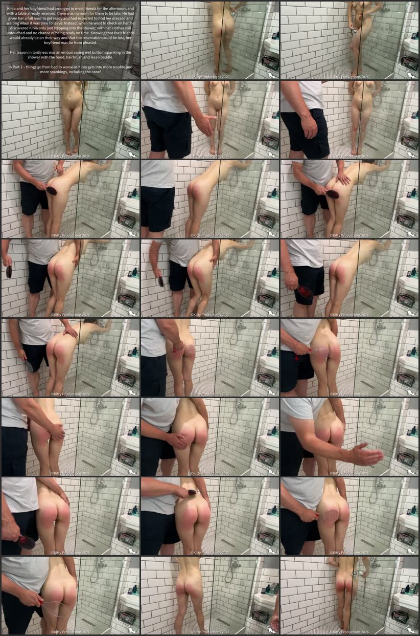 Screenlist Getting Ready - Part 1 - Whilst In The Shower, She Is Spanked With The Hand, Hairbrush And Lexan Paddle - Kitty Productions - Full HD/MP4